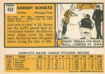 1963 Topps #452 Barney Schultz Back