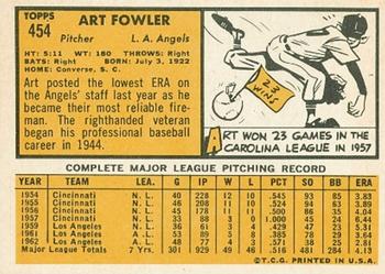 1963 Topps #454 Art Fowler Back