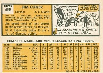 1963 Topps #456 Jim Coker Back