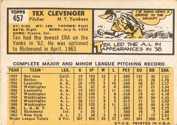 1963 Topps #457 Tex Clevenger Back