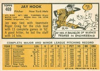 1963 Topps #469 Jay Hook Back