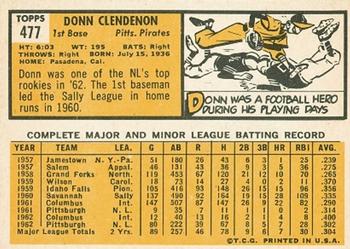 1963 Topps #477 Donn Clendenon Back