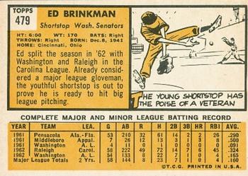 1963 Topps #479 Ed Brinkman Back