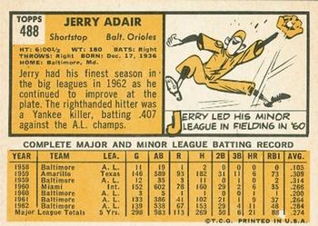 1963 Topps #488 Jerry Adair Back