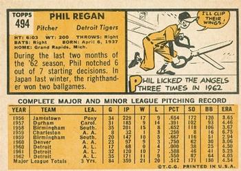 1963 Topps #494 Phil Regan Back