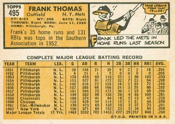 1963 Topps #495 Frank Thomas Back