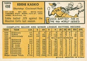 1963 Topps #498 Eddie Kasko Back
