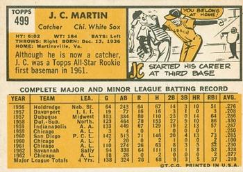 1963 Topps #499 J.C. Martin Back
