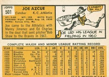 1963 Topps #501 Joe Azcue Back