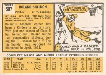 1963 Topps #507 Roland Sheldon Back