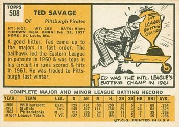 1963 Topps #508 Ted Savage Back