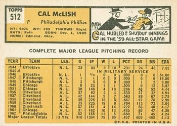 1963 Topps #512 Cal McLish Back