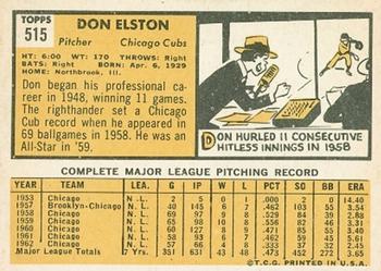 1963 Topps #515 Don Elston Back