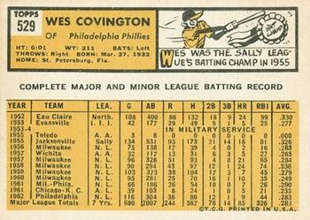 1963 Topps #529 Wes Covington Back