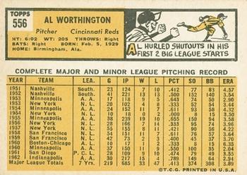1963 Topps #556 Al Worthington Back