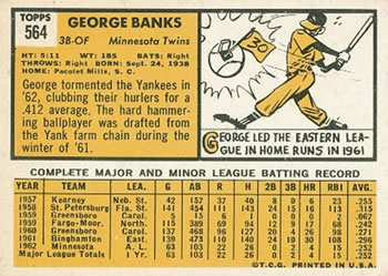 1963 Topps #564 George Banks Back