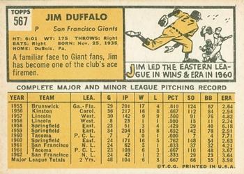 1963 Topps #567 Jim Duffalo Back