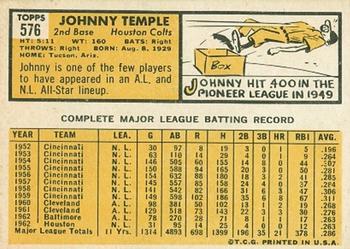 1963 Topps #576 Johnny Temple Back