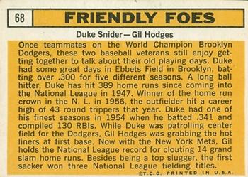 1963 Topps #68 Friendly Foes (Gil Hodges / Duke Snider) Back