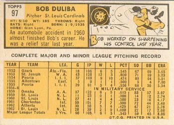 1963 Topps #97 Bob Duliba Back
