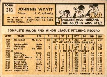 1963 Topps #376 Johnnie Wyatt Back