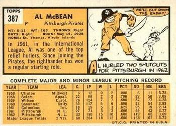 1963 Topps #387 Al McBean Back