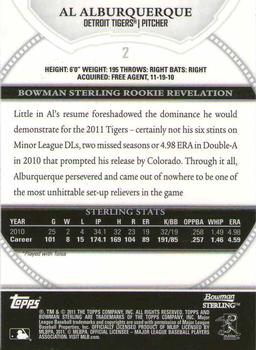 2011 Bowman Sterling #2 Al Alburquerque Back