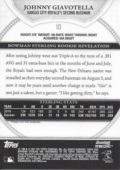 2011 Bowman Sterling #10 Johnny Giavotella Back