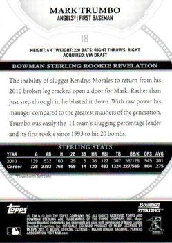 2011 Bowman Sterling #18 Mark Trumbo Back