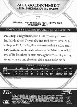2011 Bowman Sterling #27 Paul Goldschmidt Back