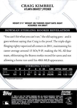 2011 Bowman Sterling #47 Craig Kimbrel Back
