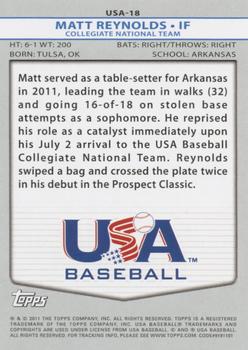 2011 Topps USA Baseball #USA-18 Matt Reynolds Back