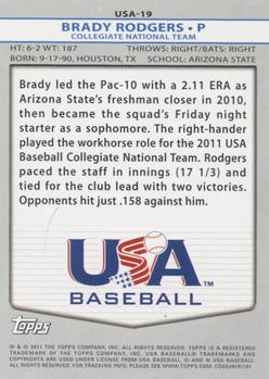 2011 Topps USA Baseball #USA-19 Brady Rodgers Back