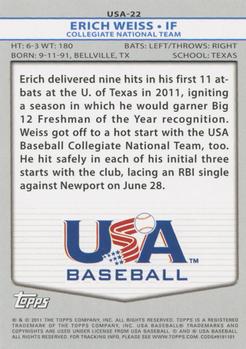 2011 Topps USA Baseball #USA-22 Erich Weiss Back