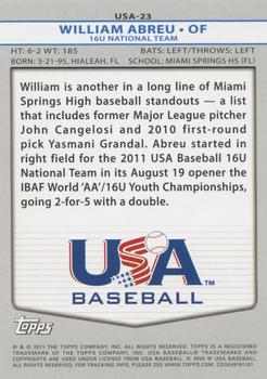 2011 Topps USA Baseball #USA-23 William Abreu Back