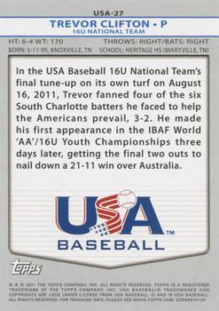 2011 Topps USA Baseball #USA-27 Trevor Clifton Back