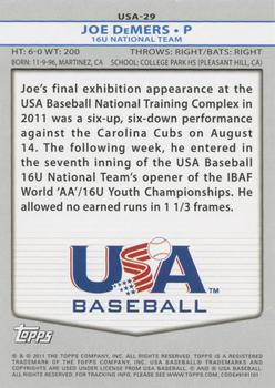 2011 Topps USA Baseball #USA-29 Joe DeMers Back