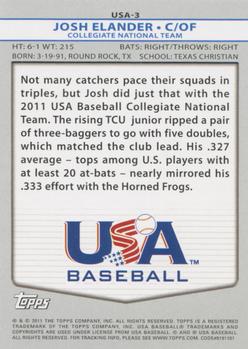 2011 Topps USA Baseball #USA-3 Josh Elander Back