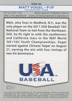 2011 Topps USA Baseball #USA-42 Matt Vogel Back
