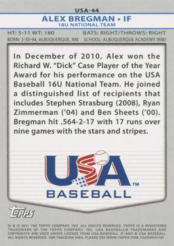 2011 Topps USA Baseball #USA-44 Alex Bregman Back