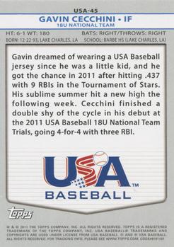 2011 Topps USA Baseball #USA-45 Gavin Cecchini Back