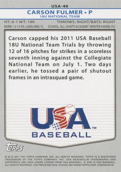 2011 Topps USA Baseball #USA-49 Carson Fulmer Back