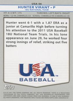 2011 Topps USA Baseball #USA-56 Hunter Virant Back