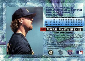 1995 Topps Embossed #107 Mark McGwire Back