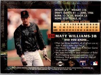 1995 Topps Embossed #134 Matt Williams Back