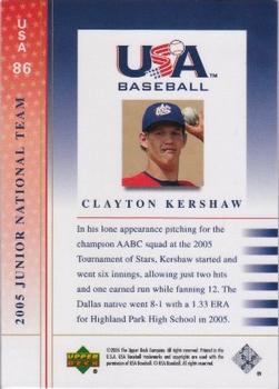 2005 Upper Deck USA Baseball Junior National Team #USA 86 Clayton Kershaw Back