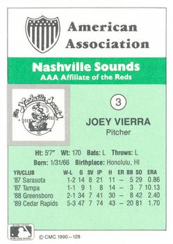 1990 CMC Nashville Sounds #3 Joey Vierra Back