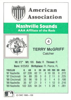 1990 CMC Nashville Sounds #4 Terry McGriff Back