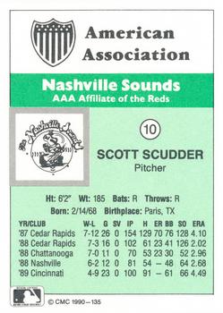 1990 CMC Nashville Sounds #10 Scott Scudder Back