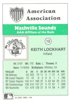 1990 CMC Nashville Sounds #19 Keith Lockhart Back